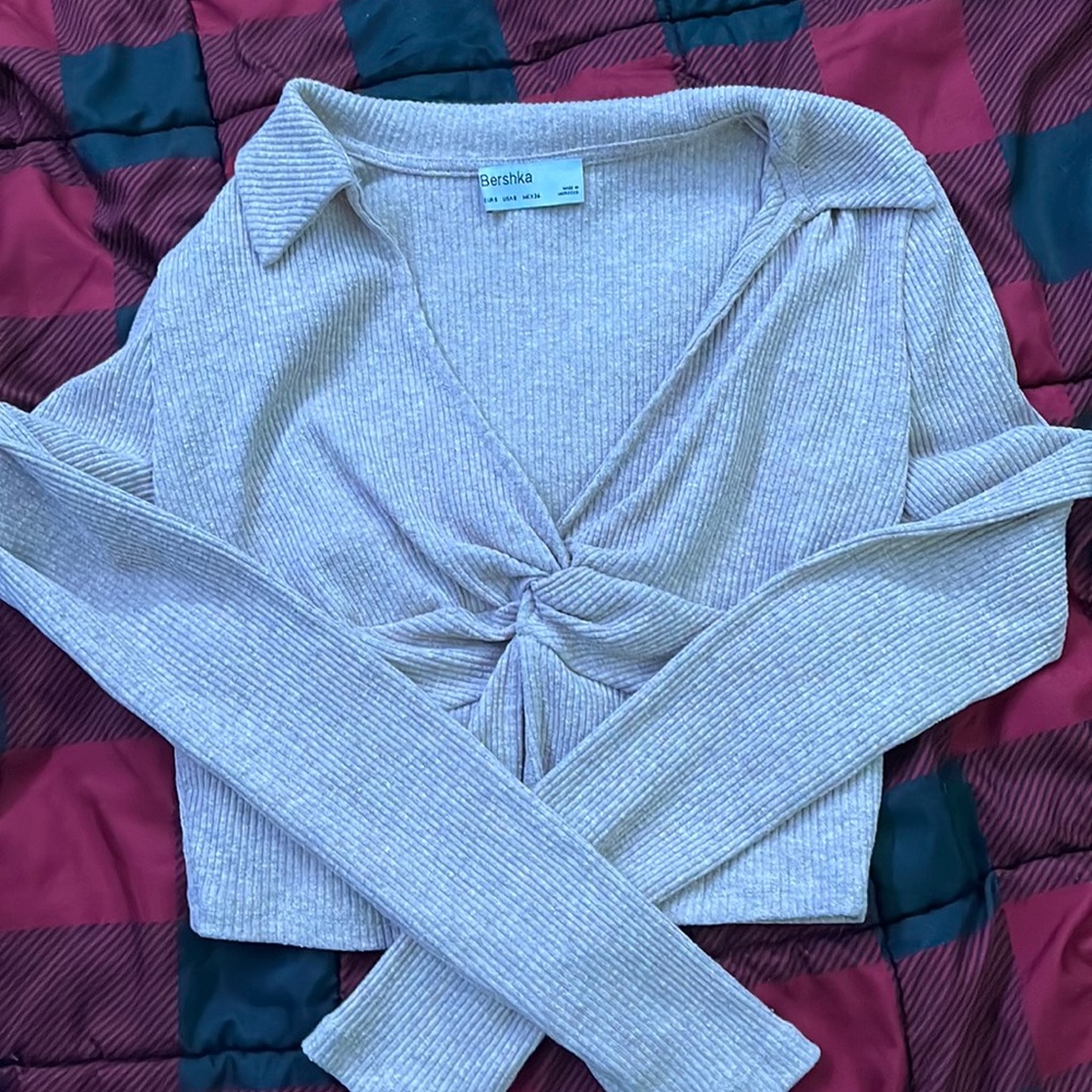 Bershka Collared V-Neck Top